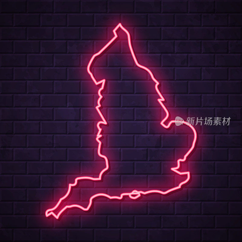 英国地图-在砖墙的背景上发光的霓虹灯