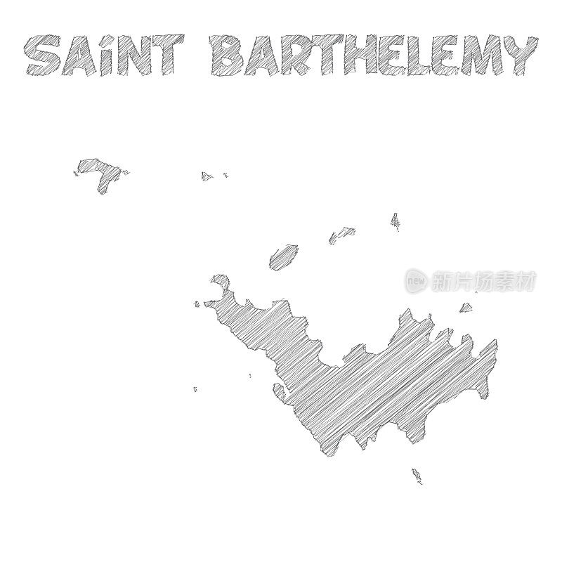 圣巴特尔米地图手绘在白色背景上