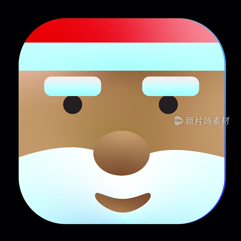 圣诞3D应用非洲裔美国人圣诞老人的脸图标设计设置在明亮的渐变颜色