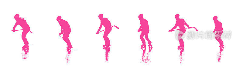 冰球运动员在结冰的池塘上滑冰的连续系列比赛