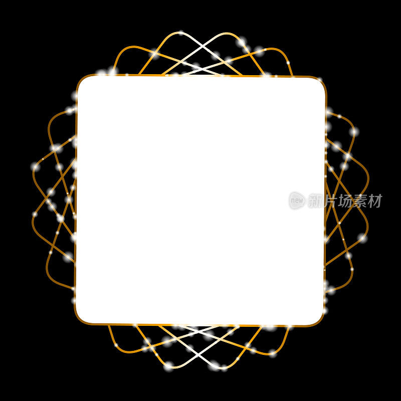复制空间，金色旋转轮廓的方形形状与圆角，与发光