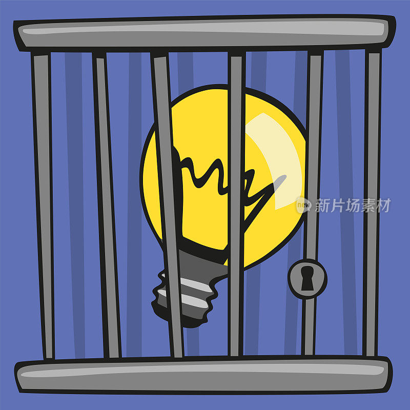 一个灯泡被囚禁起来，象征着被审查的想法。