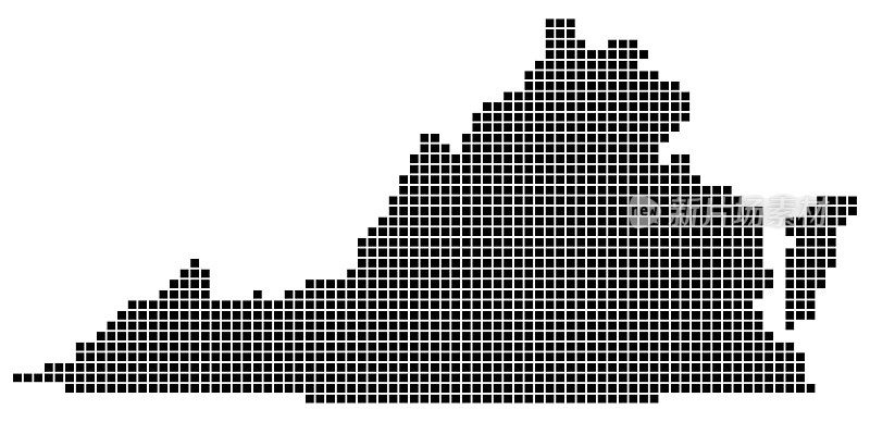 维吉尼亚州的地图，正方形的星点风格