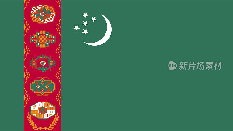 土库曼斯坦国旗动画库存视频-土库曼国旗在循环和纹理三维渲染背景-高度详细的织物图案和可循环-土库曼斯坦国旗