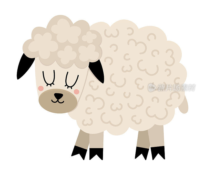 向量羊图标。可爱的卡通母羊插画。农场动物孤立在白色背景上。为孩子们准备的彩色平牛图片