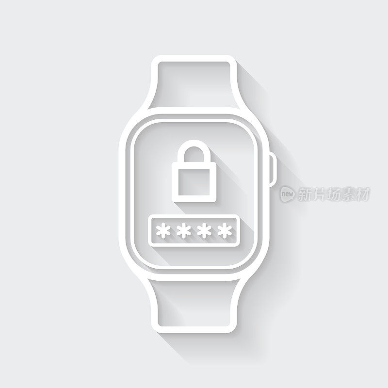 Smartwatch与密码。图标与空白背景上的长阴影-平面设计