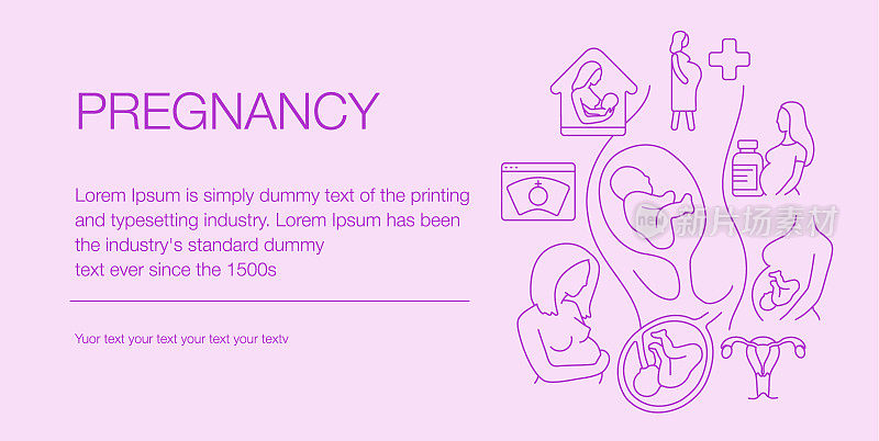 怀孕网页横幅组成图标可编辑的笔画