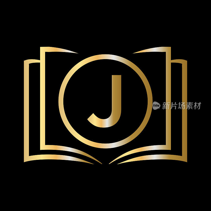 字母J模板上的教育标志。开卷标志上的J字母，最初的教育标志概念模板