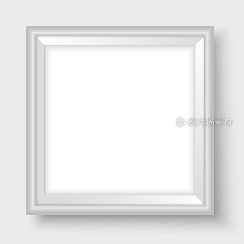 框在墙上。方形浅灰色相框模型。矢量空框架为您的设计。图片、绘画、海报或照片的模板。