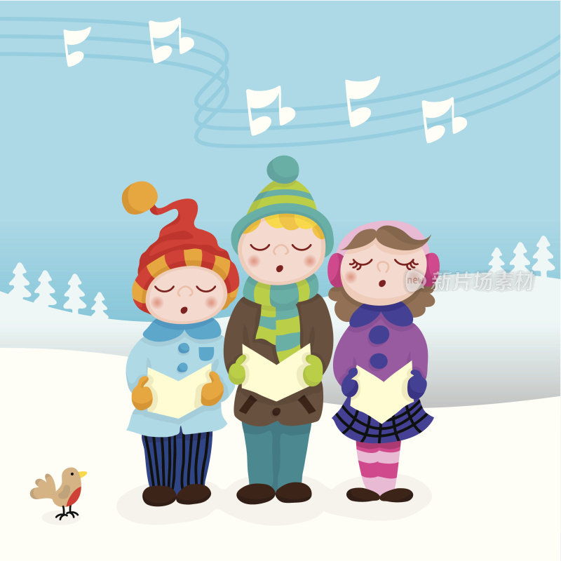 可爱的孩子们唱圣诞颂歌