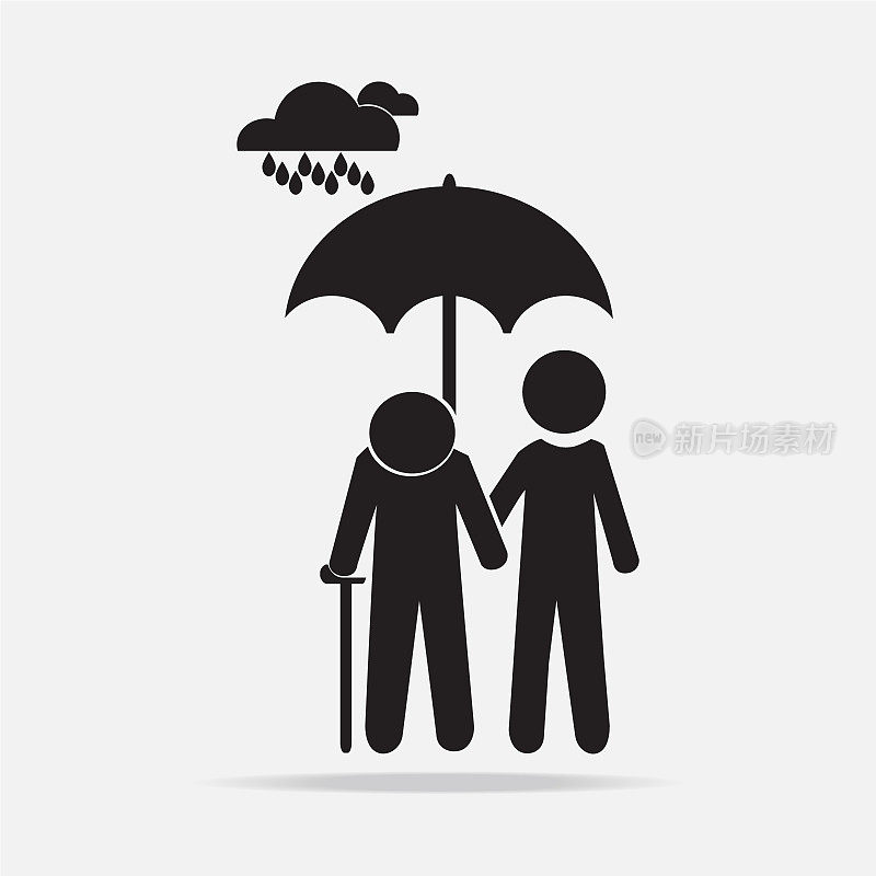 老人撑着伞在雨中
