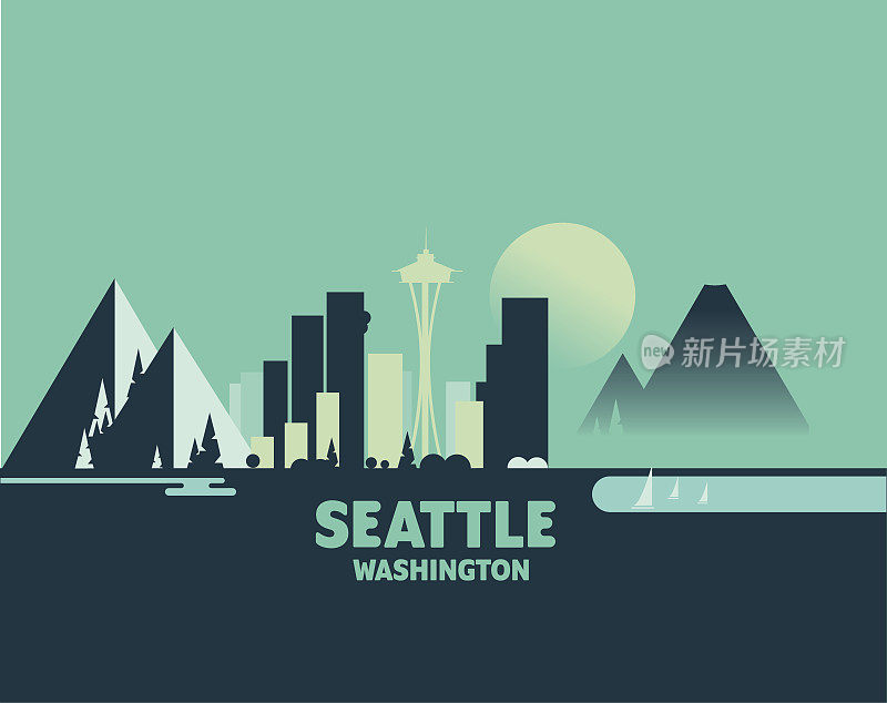 西雅图天际线-城市的标志性插图