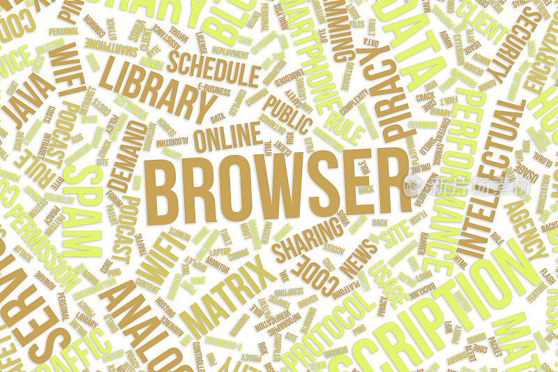浏览器，用于商业、信息技术或IT的概念词云。