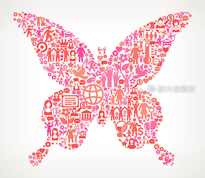 蝴蝶女性权利和女性赋权图标模式