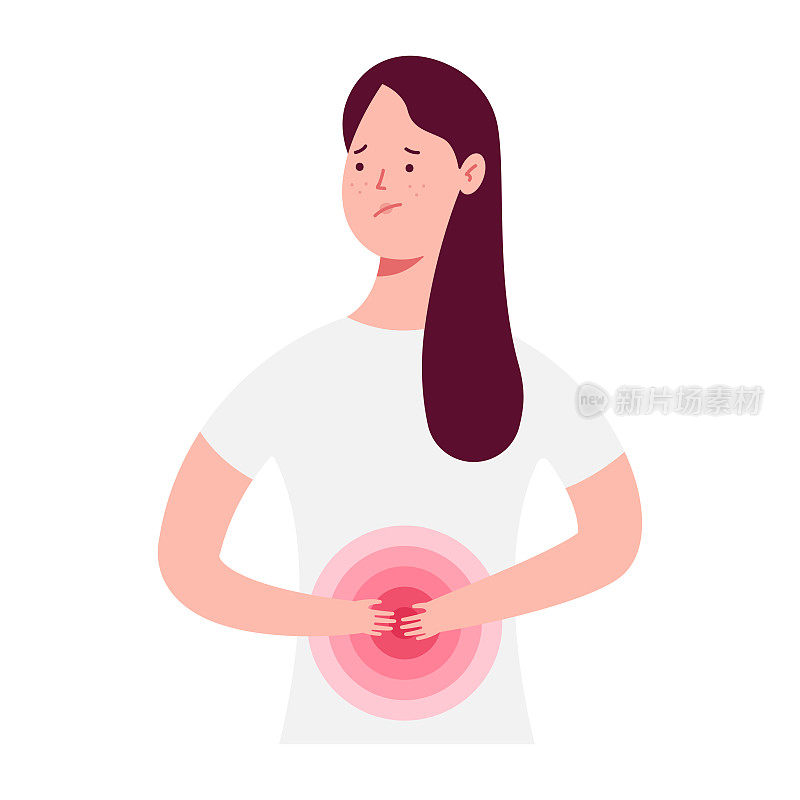 胃疝矢量卡通医学插图与女性人物孤立在白色的背景。