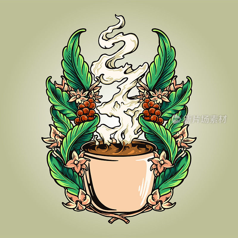 咖啡豆种植与杯子插图