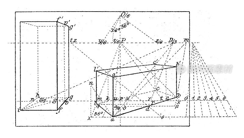 古董插图，数学和几何:透视