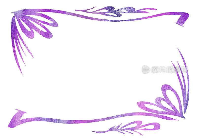 水彩框架在白色背景上的线条艺术风格。紫罗兰色、紫色和紫丁香色