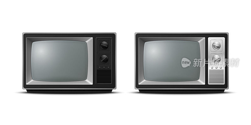 矢量3d逼真复古电视接收器特写隔离在白色。老式电视机。电视、前视图