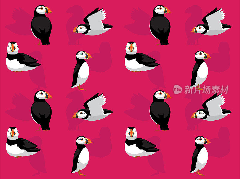 动物鸟大西洋海雀造型可爱的卡通人物无缝墙纸背景