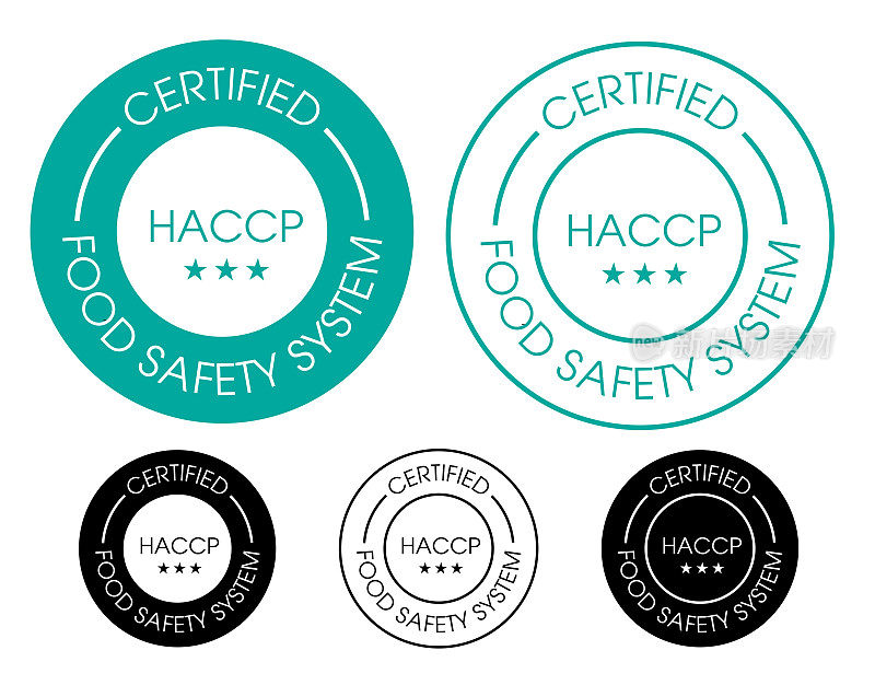 HACCP，食品安全体系认证矢量图标集。危害分析和关键控制点