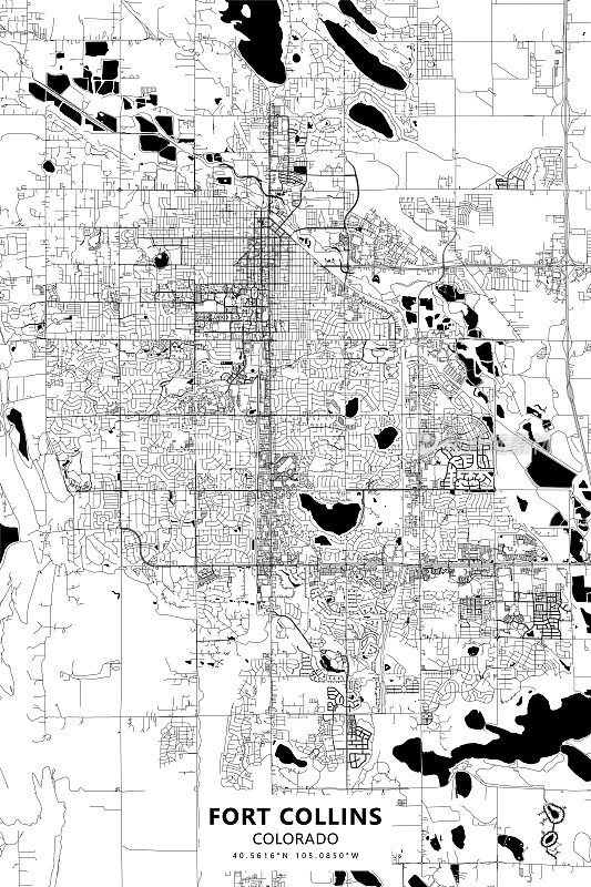 柯林斯堡，科罗拉多州矢量地图