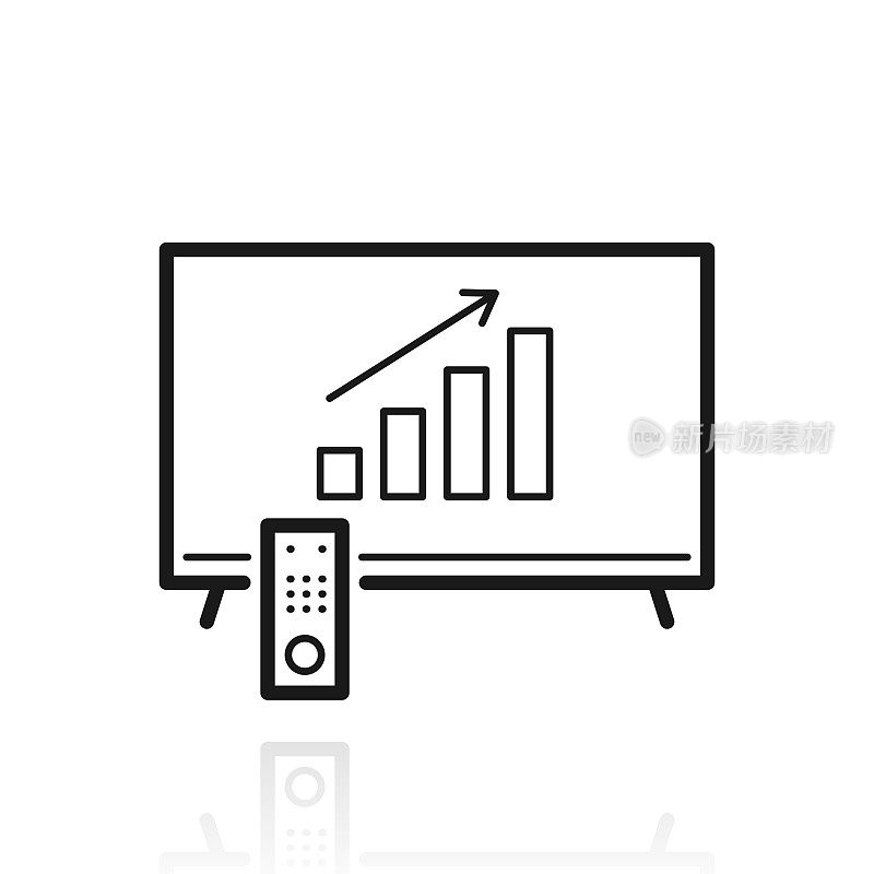 电视上的增长图表。白色背景上反射的图标