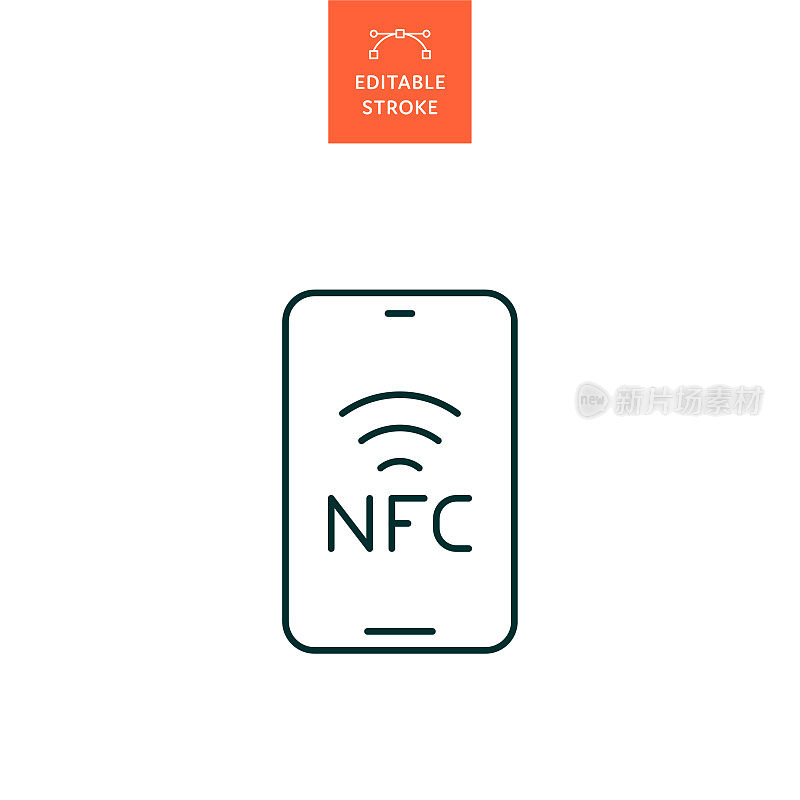 带有可编辑笔画的NFC近场通信线路图标。Icon适用于网页设计、移动应用、UI、UX和GUI设计。