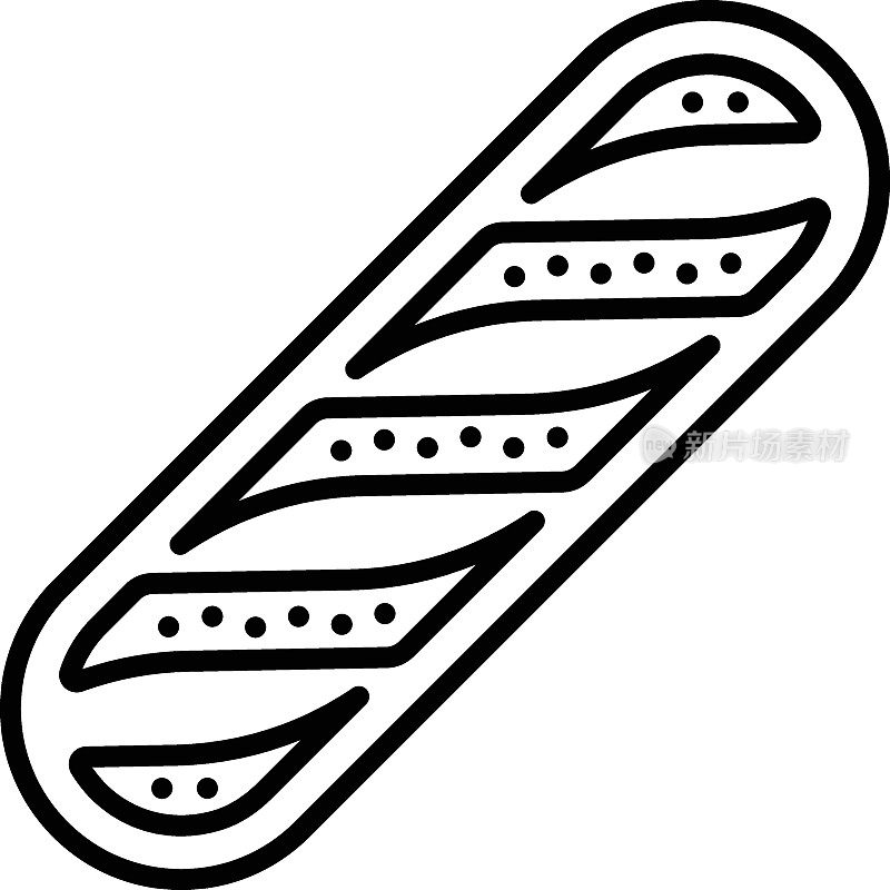 一英尺长的面包矢量线图标设计，面包店和面包匠符号，烹饪大师标志，食物鉴赏家股票插图，潜艇三明治概念