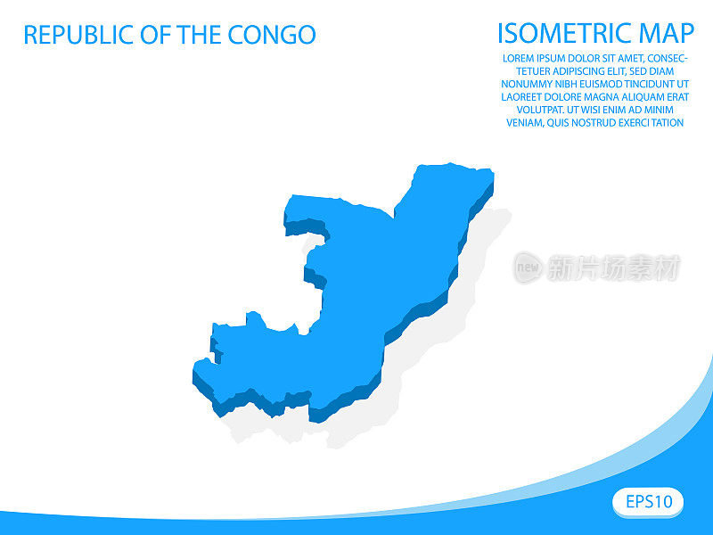 刚果共和国的现代矢量等距蓝色地图。元素白色背景的概念图易于编辑和自定义。每股收益10