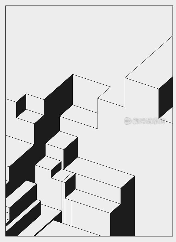 抽象的黑白三维立方体城市建筑图案背景