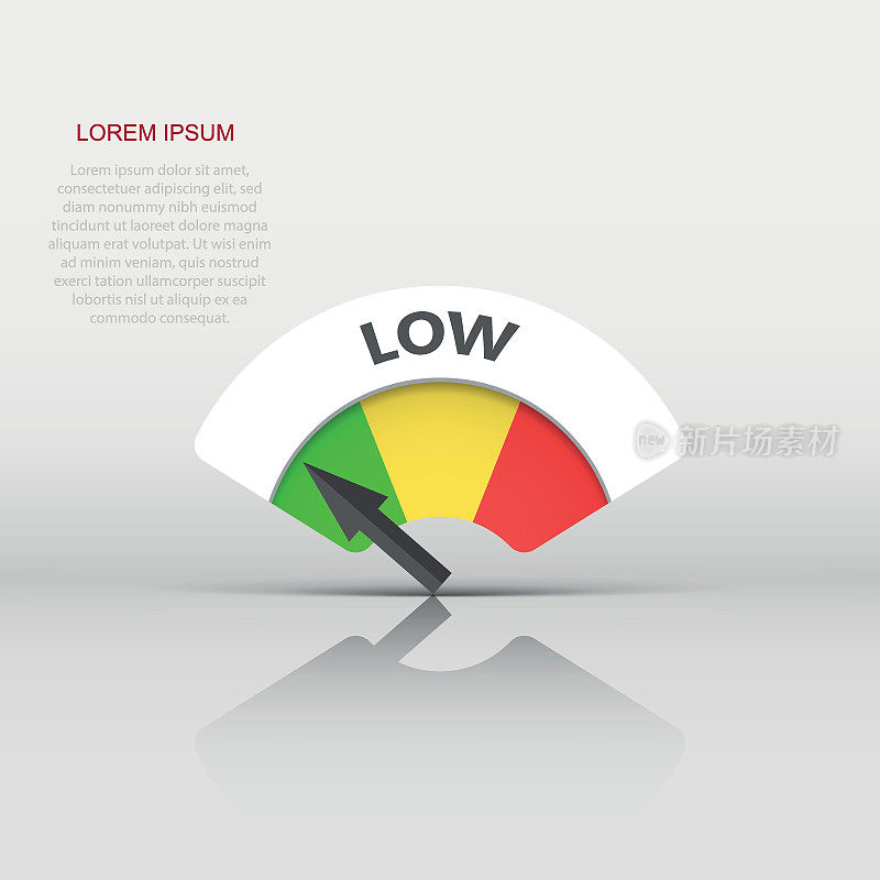 低水平风险测量矢量图标。白色背景上的低燃料插图。