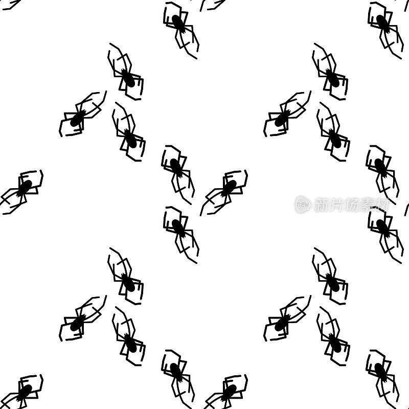蜘蛛矢量无缝图案在一个白色的背景。昆虫图案印在纺织品、纸张、包装纸主题上