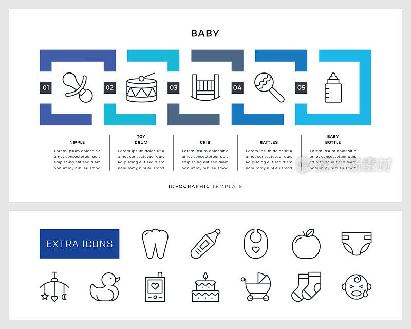 婴儿信息图表模板和线条图标