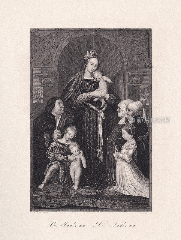 达姆施塔特圣母，由汉斯・霍尔拜因绘制，钢雕刻，1863年出版