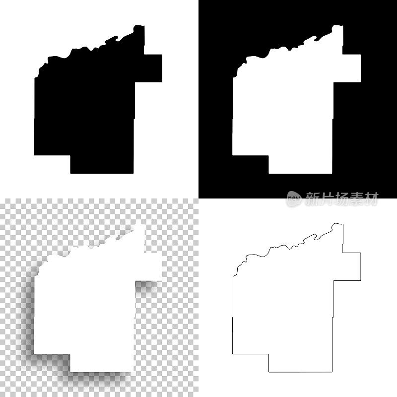 匹兹堡县，俄克拉何马州。设计地图。空白，白色和黑色背景