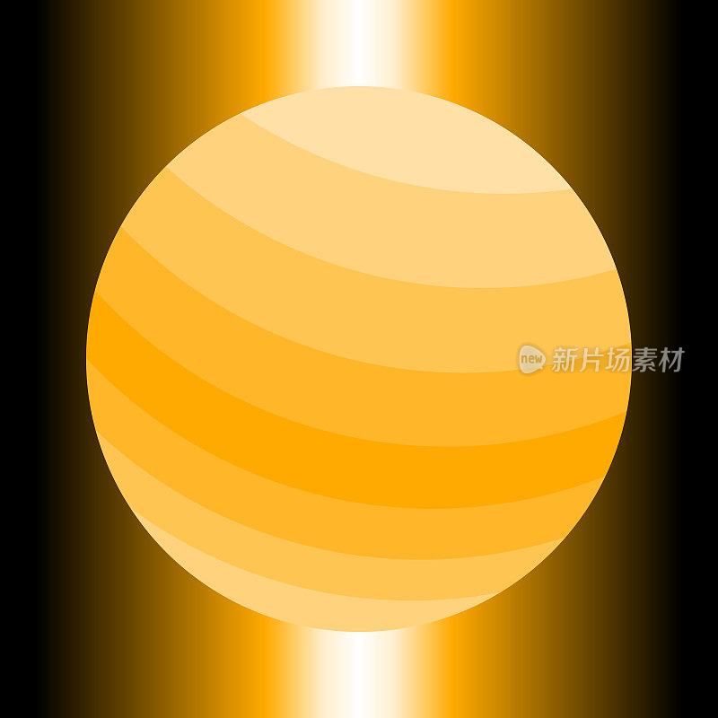 一个带有水平条纹的发光橙色行星的程式化图像。