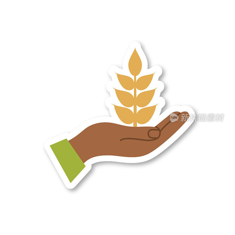 增长手-农业贴纸图标在一个透明的背景上的平面颜色