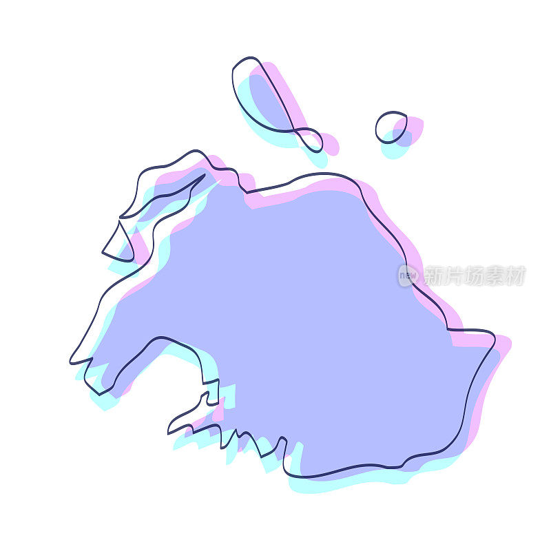 埃法特岛地图手绘-紫色与黑色轮廓-时尚的设计