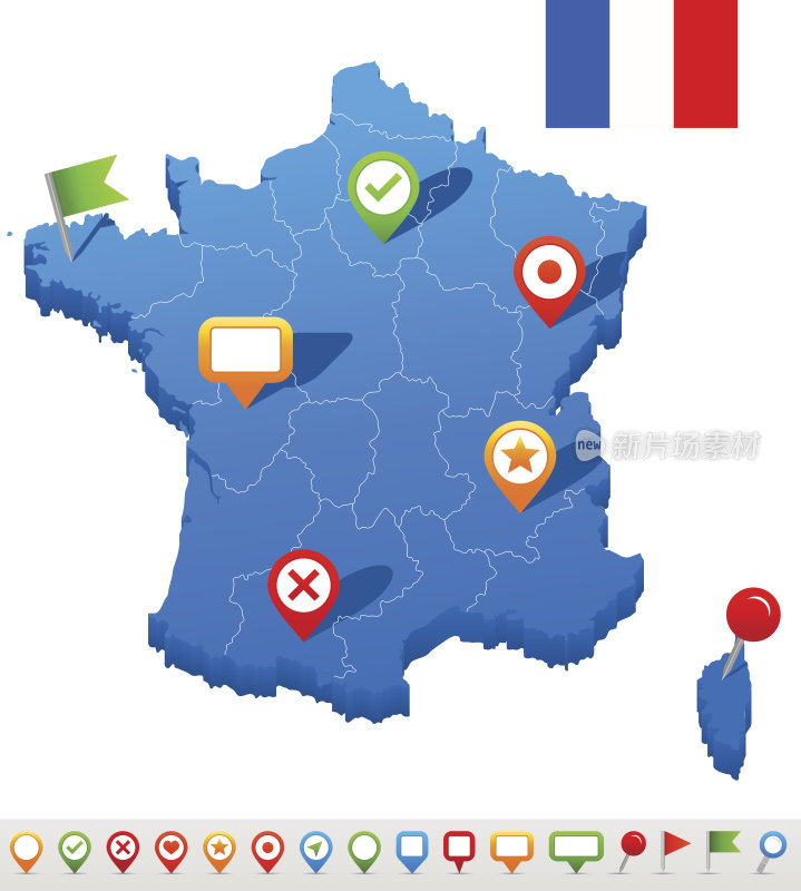 法国地图和导航图标-插图
