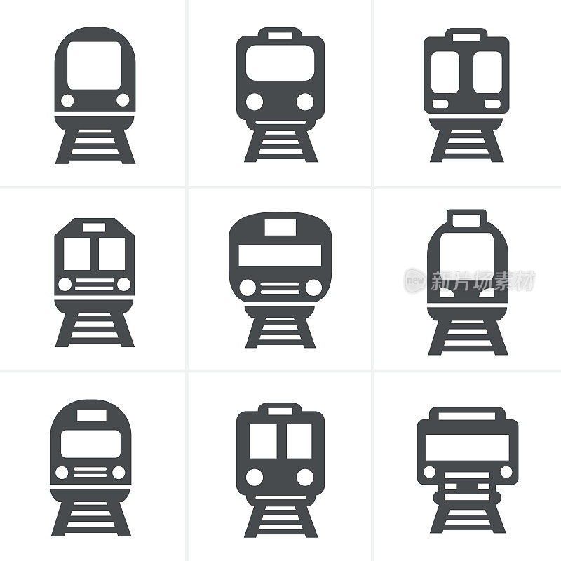 一套交通图标-火车和电车，矢量插图