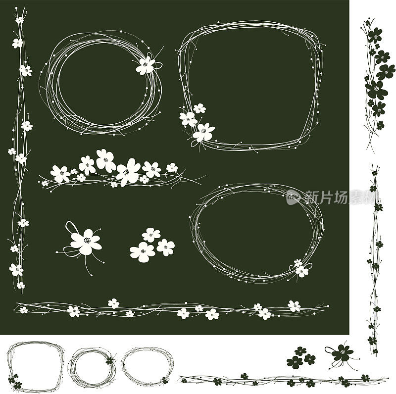 白花图案和花框架设计元素