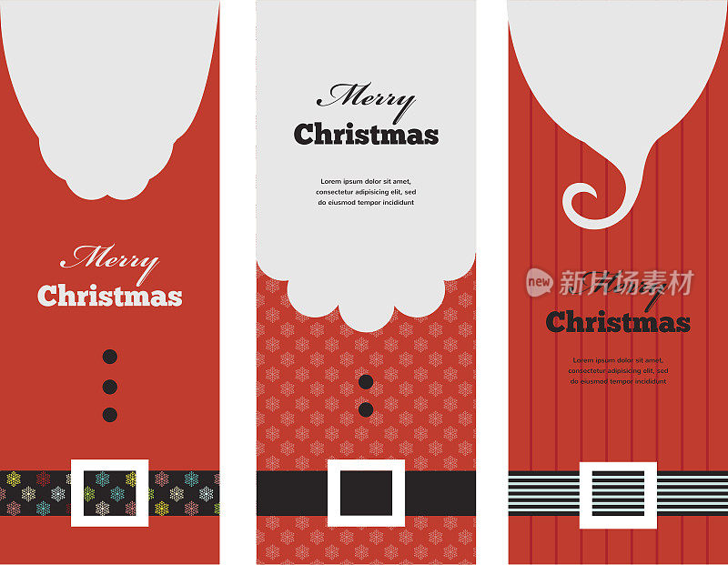 三张卡片的时尚剪影潮人风格的圣诞老人