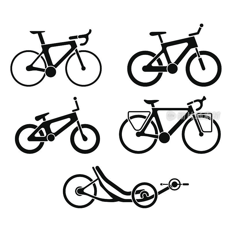 一套自行车剪影图标
