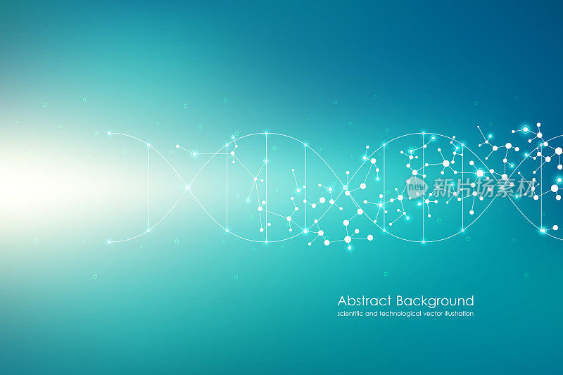 载体分子背景，遗传和化学化合物。用点抽象连线，医学、技术和科学的概念