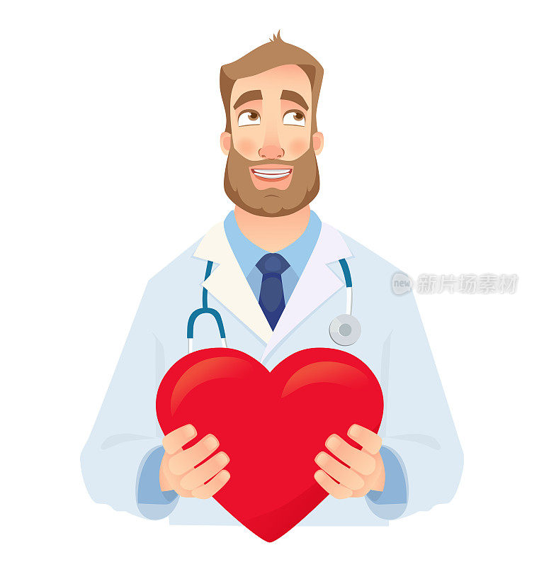 医生捧着红心。心脏病学概念矢量图解