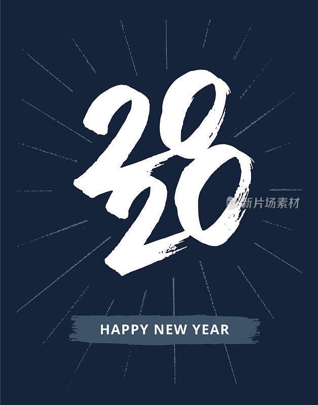 手绘的2020年新年贺卡和烟花