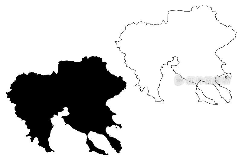 中马其顿地区(希腊、希腊共和国、希腊)地图矢量插图，草稿中马其顿地图