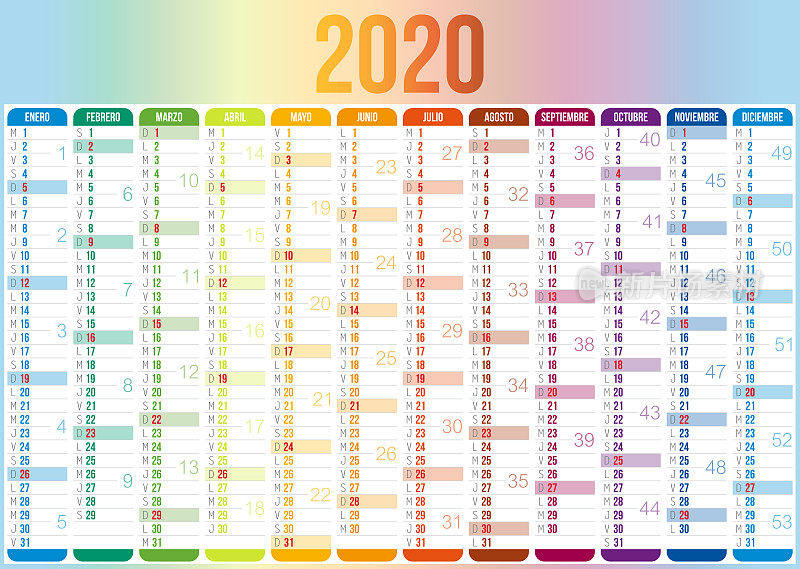 西班牙2020年日历