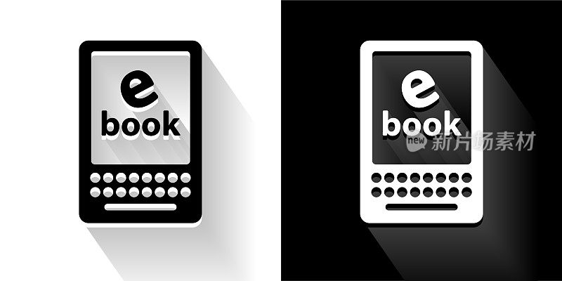 电子书黑色和白色图标与长影子